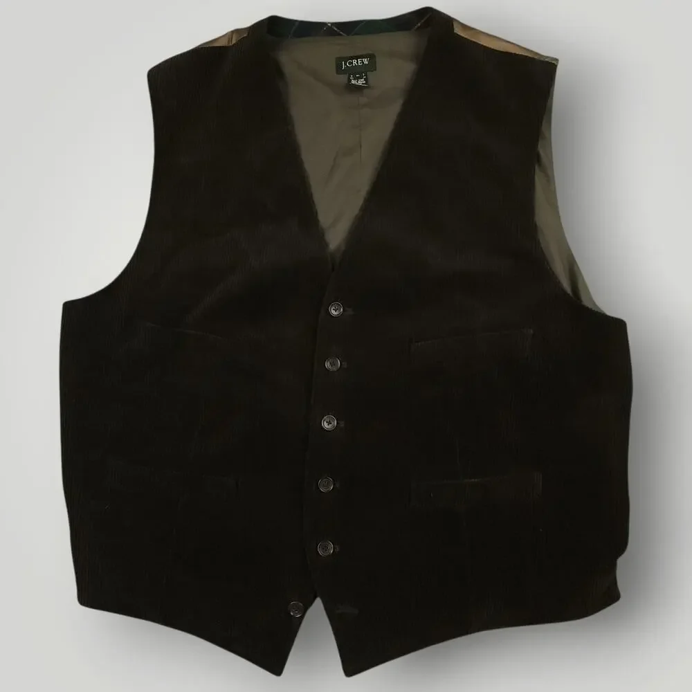 J Crew Suit Vest Waistcoat Mens XL Vtg Y2K Corduroy Buckle Back Ivy Style Brown